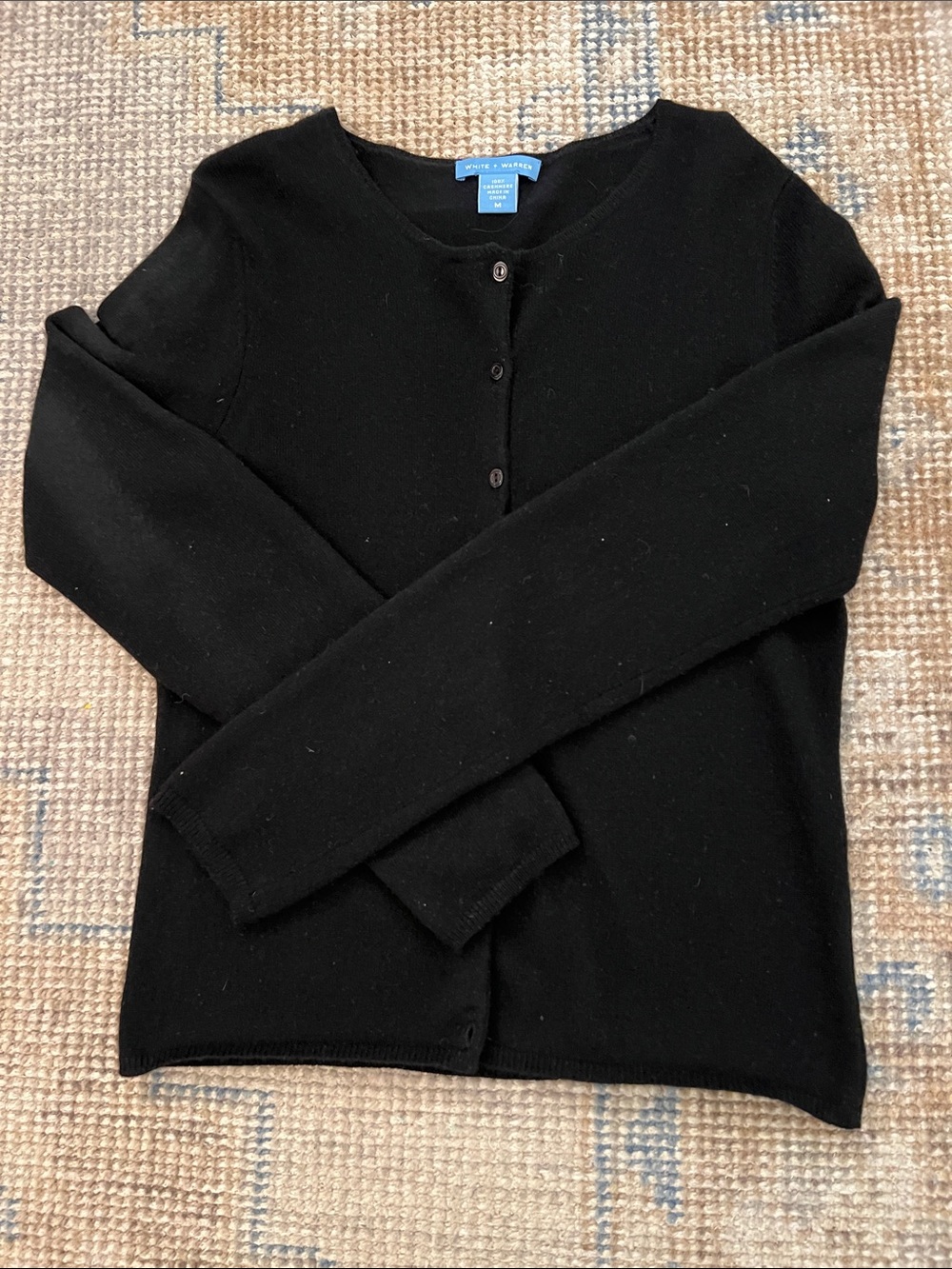 White + Warren Black Cashmere Button-Front Cardigan